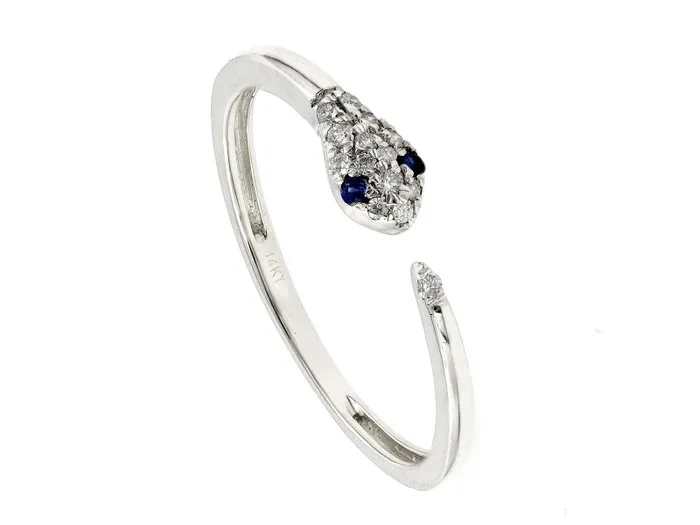 Ring - 14 kt. White gold - 0.11ct. tw. Sapphire - Diamond