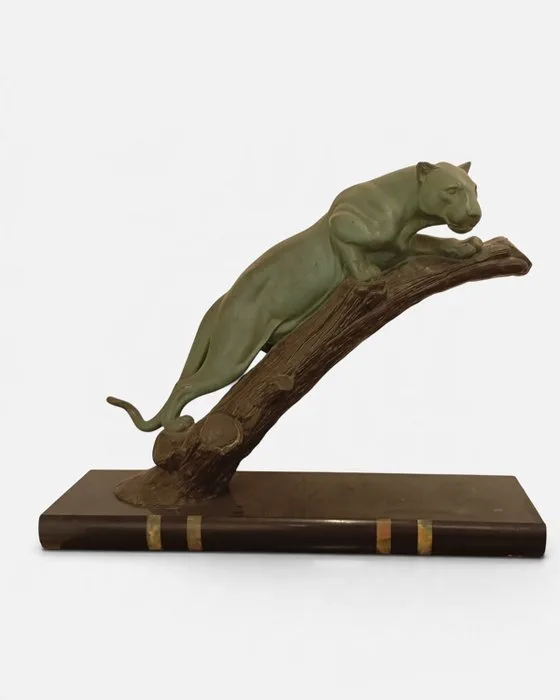Michel LEDUCQ - Sculpture, Panthère sur un arbre - 44 cm - Metal - 1930