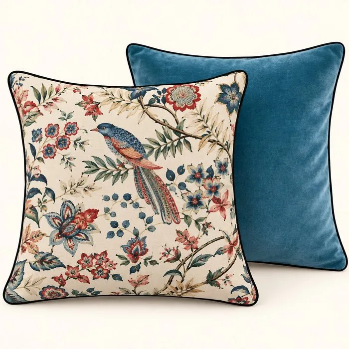 SANDERSON - One cushion made with Sanderson fabric & One velvet cushion - Cushion
