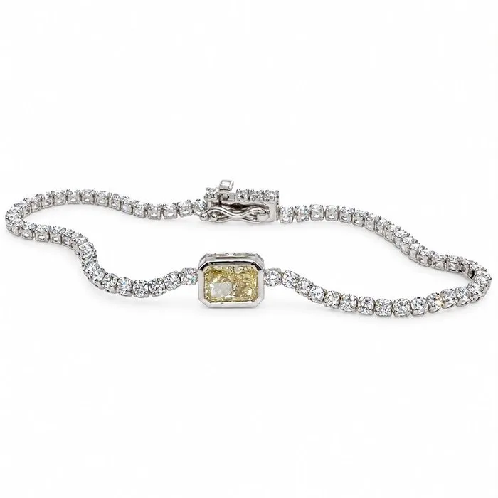 Bracelet - 14 kt. White gold - 3.21ct. tw. Yellow Diamond (Fancy coloured lab-grown diamond) - Diamond