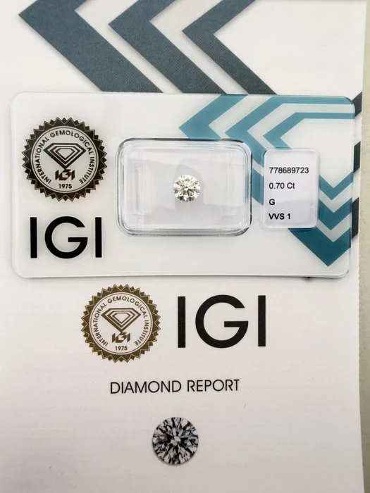 1 pcs Diamond (Natural) - 0.70 ct - Round - G - VVS1 - International Gemological Institute (IGI)