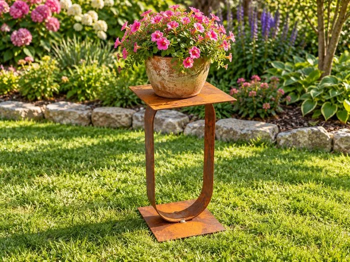 Stalewski Metal - Stalewski Metal - Outdoor sculpture, Abstrakter Blumenständer aus Metall - 42 cm - Metal Patina Rust