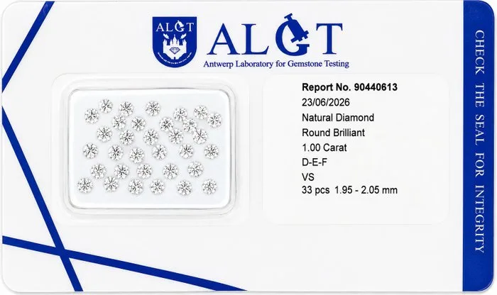 33 pcs Diamond (Natural) - 1.00 ct - Round - F, D (colourless), E - VS1, VS2 - Antwerp Laboratory for Gemstone Testing (ALGT)
