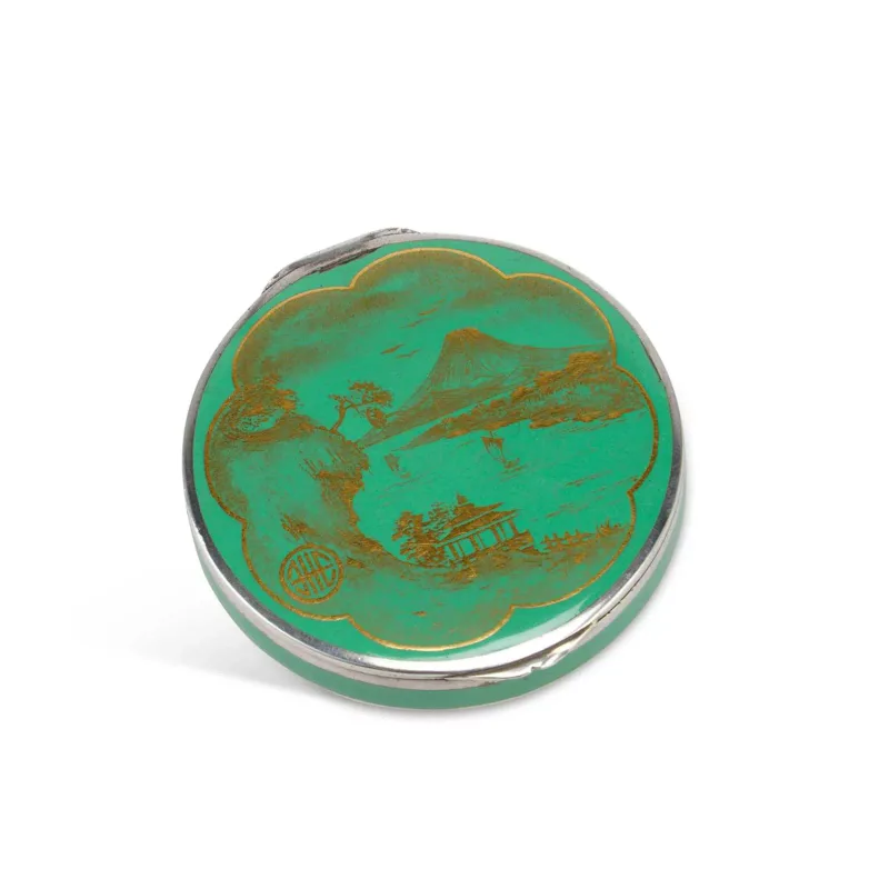 A Continental Silver And Enamel Compact early 20th Century, bearing import marks and variously