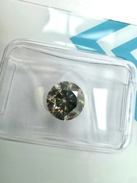 1 pcs Diamond (Natural coloured) - 1.51 ct - Round - Fancy deep Greenish, Grey - VS2 - International Gemological Institute (IGI)