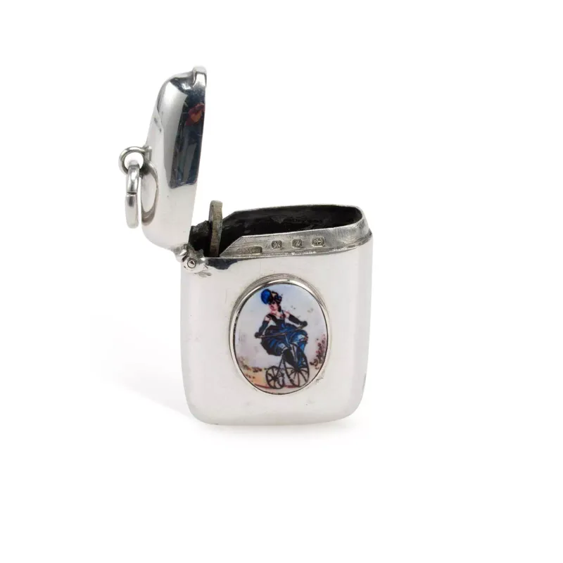 A Late Victorian Silver and Enamel Vesta Case by Samuel M