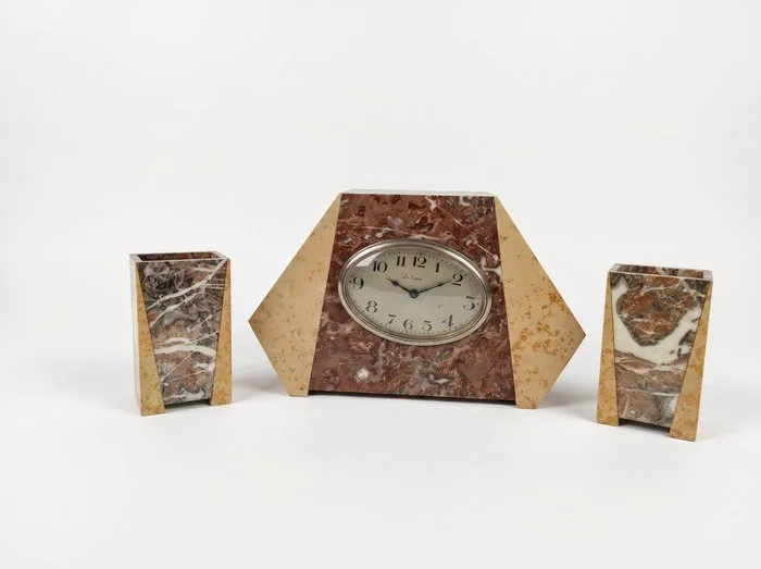 Clock and garniture set - Art Deco Marble - 1920-1930