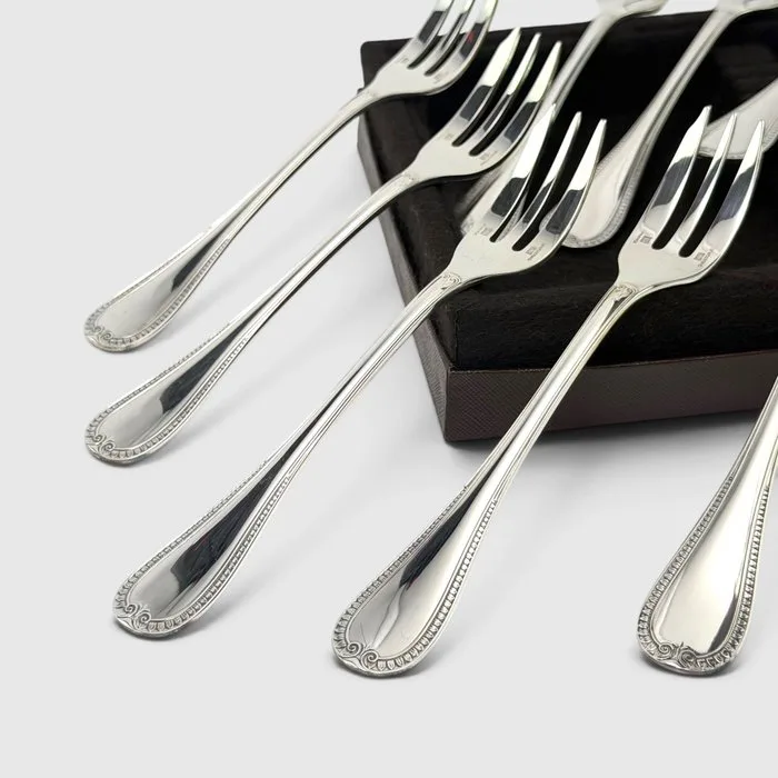 Christofle - Cake fork (12) - Malmaison - Pastry Forks in Presentation Box - Silverplated - Dessert forks 16cm