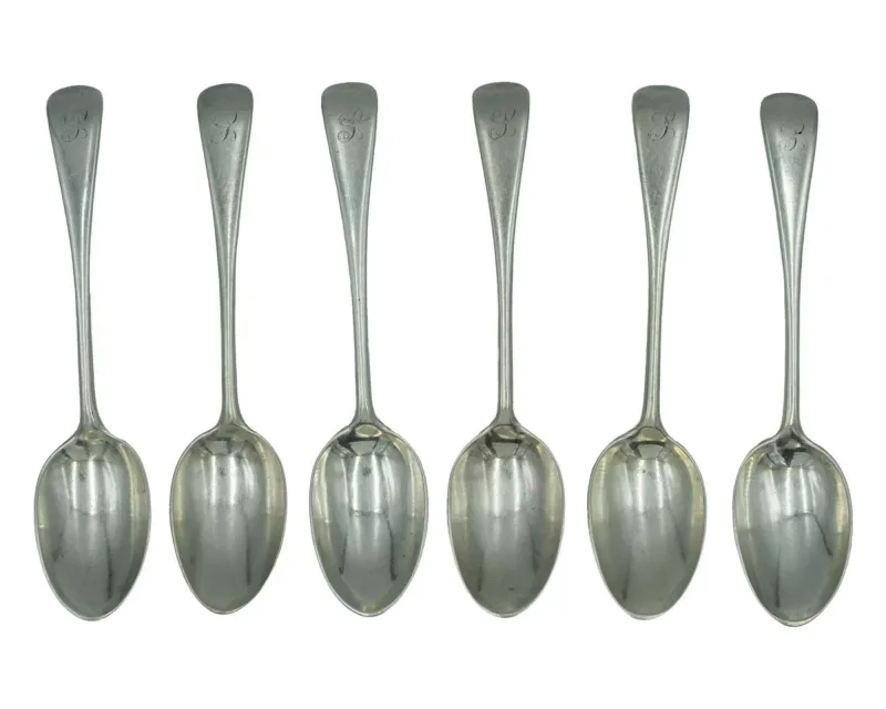 A set of six silver Old-English pattern table spoons by Charles Boyton (III)