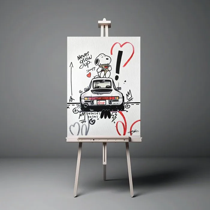 Original Painting - Porsche - Porsche 911 - Snoopy Pop Art - Baes Gerald - 2016