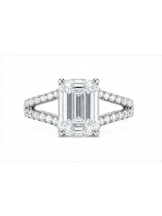 Ring - 14 kt. White gold - 4.40ct. tw. Diamond (Lab-grown) - Diamond - 3.80 Ct Emerald Cut D VVS2 Lab-Grown Diamond Ring, 14K White Gold, GIA