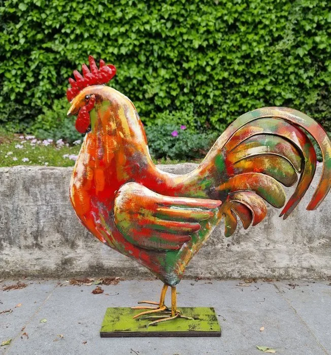 Figurine - Beeldje - XL colorful Rooster - Metaal, IJzer - Iron, Metal