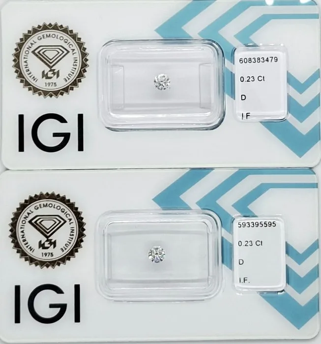 2 pcs Diamond (Natural) - 0.46 ct - Round - D (colourless) - IF - International Gemological Institute (IGI)