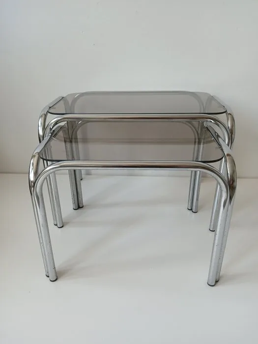 Nesting tables - Chrome, Glass - Space Age - 1970s