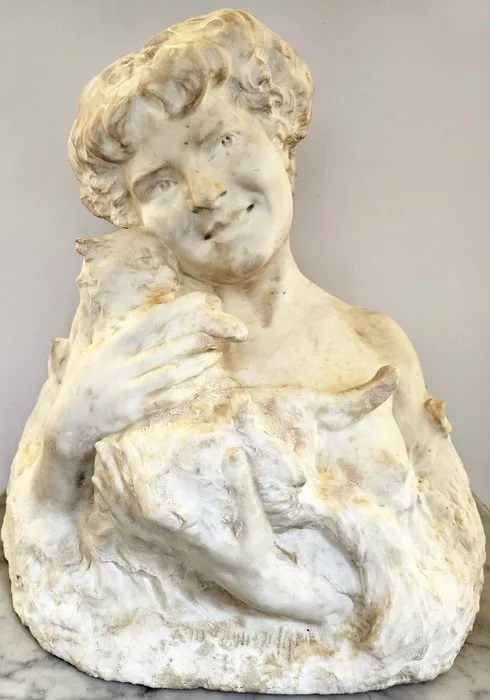 Julien Lorieux (1876 - 1915) - Sculpture, Il preferito - 57 cm - Marble - 1904