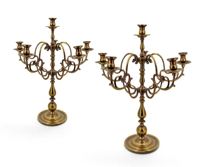 Candelabrum Modernists (2) - Brass - Six Stylized Arms
