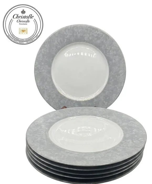 Christofle - Serving plate (6) - Graphik gris 32cm - Softpaste porcelain - presentation plates