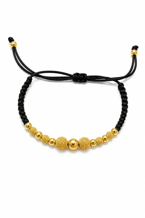 Bracelet - 18 kt. Yellow gold - Shiny black fabric, 1 g