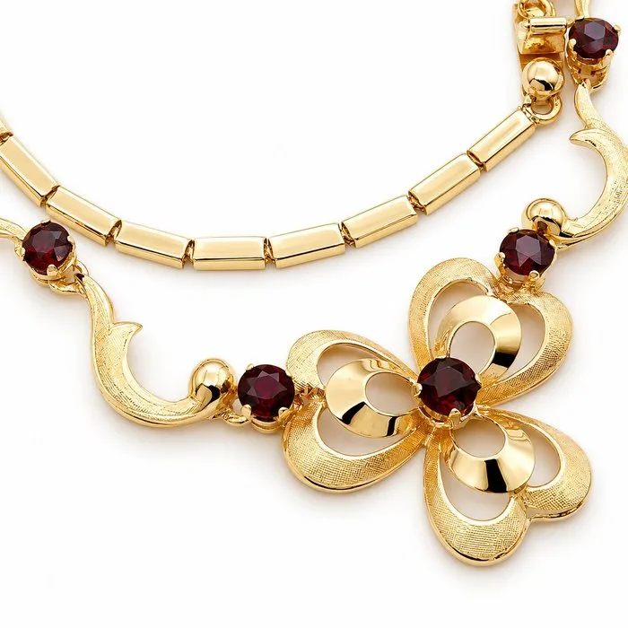 Necklace - 18 kt. Yellow gold - 1.65ct. tw. Garnet - Made in Italy - Handmade