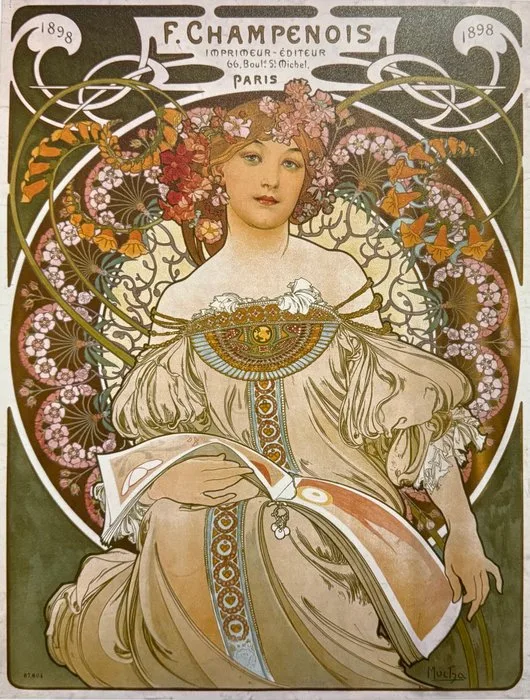 Marie Alphonse Mucha - “Moet & Chandon White Star Champagne, 1899”. Gesigneerd en genummerd in de plaat