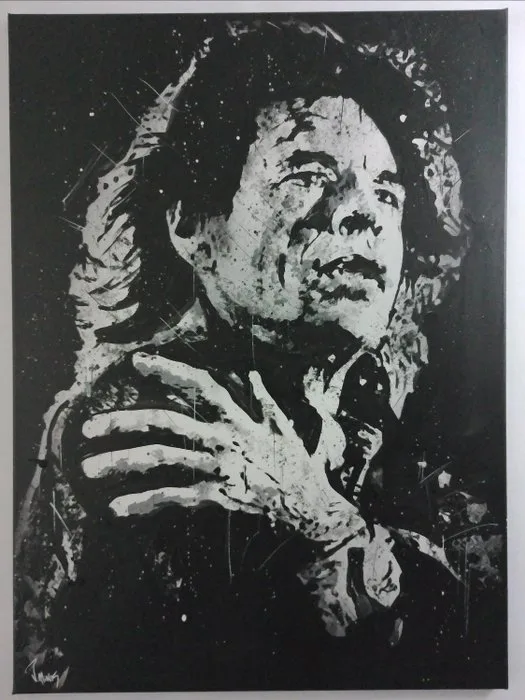 Mick Jagger - The Rolling Stones - 75x55 cm - Handpainted and signed painting - By PopArt artist - Portrait of Mick Jagger