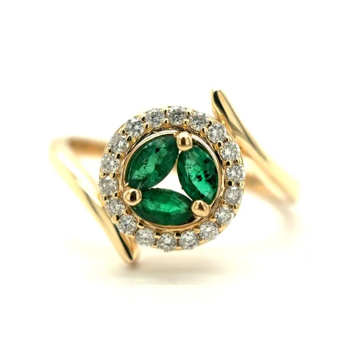 Ring - 14 kt. Yellow gold - 0.60ct. tw. Emerald - Diamond