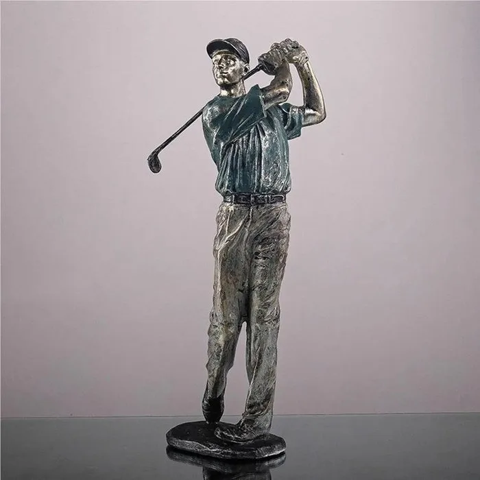 Sculpture, Golfer in Mid-Swing – Resin Sculpture with Antique Metal Finish - 38 cm - Resin