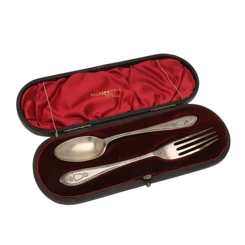 A Cased Silver Christening Fork and Spoon
