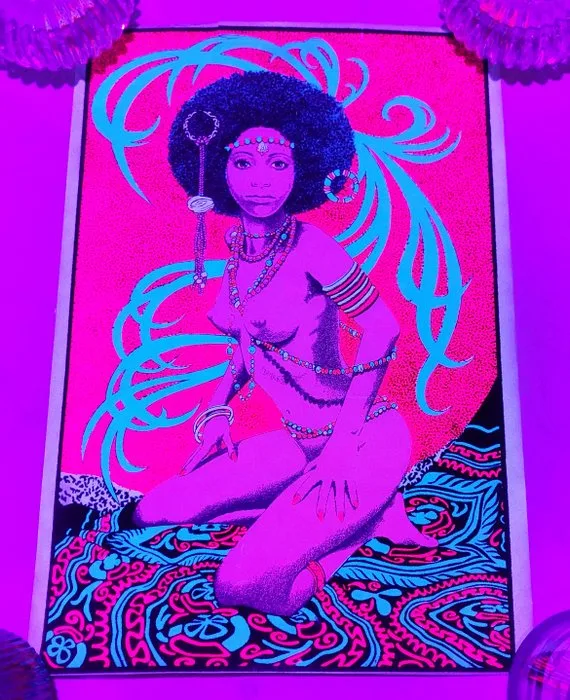 Psychedelic Sexploitation - 70's Blacklight UV - Poster - African Girl - 1970s
