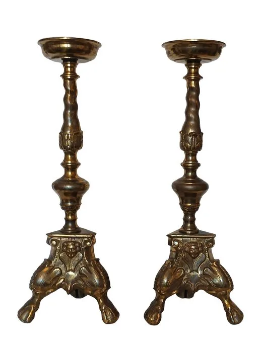 Pair of bronze candelabrum - 41,5 cm - 2,1 kg (2) - Gilt bronze - Early 20th century