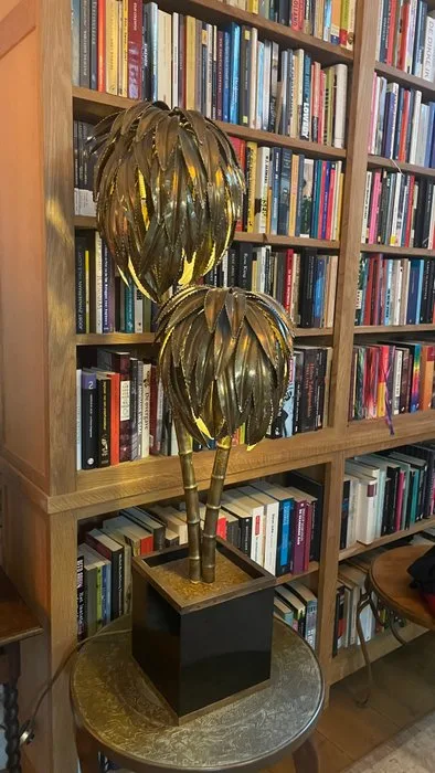 For Maison Jansen - Lamp - Double palm lamp - Brass stem and leaves - Palm tree lamp for Maison Jansen