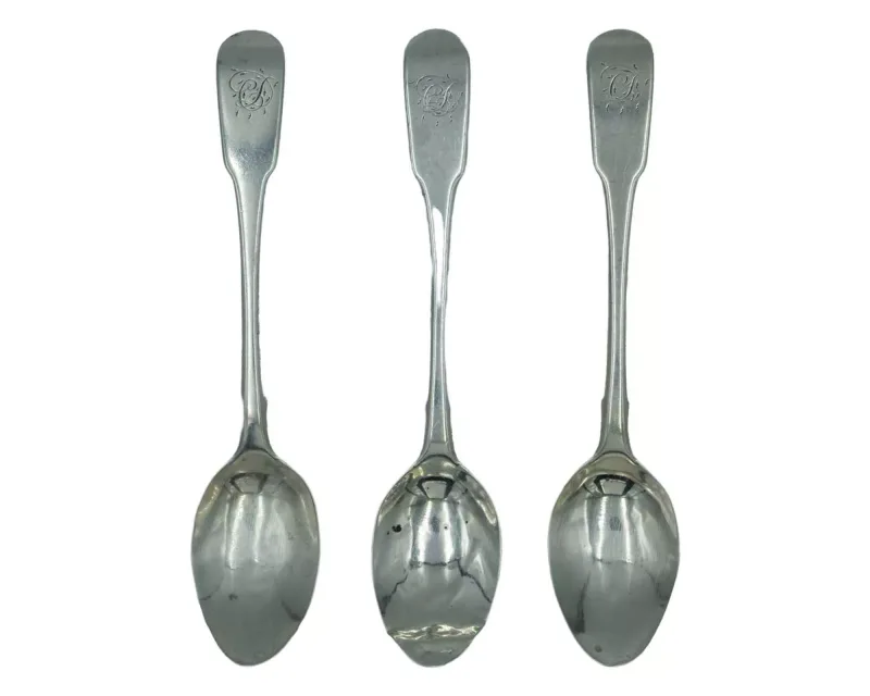 A set of three George III silver fiddle-pattern teaspoons by Peter