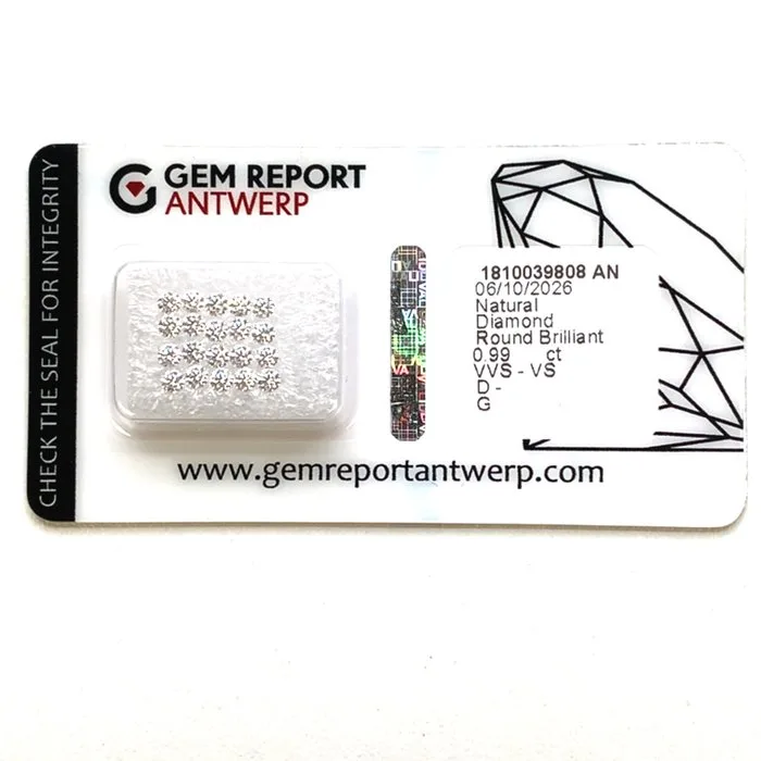 20 pcs Diamond (Natural) - 0.99 ct - Round - D (colourless), E, F, G - VVS1, VVS2, VS1, VS2 - Gem Report Antwerp (GRA)