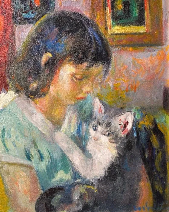 Luigi Corbellini (1901-1968) - Portrait de fillette au chat
