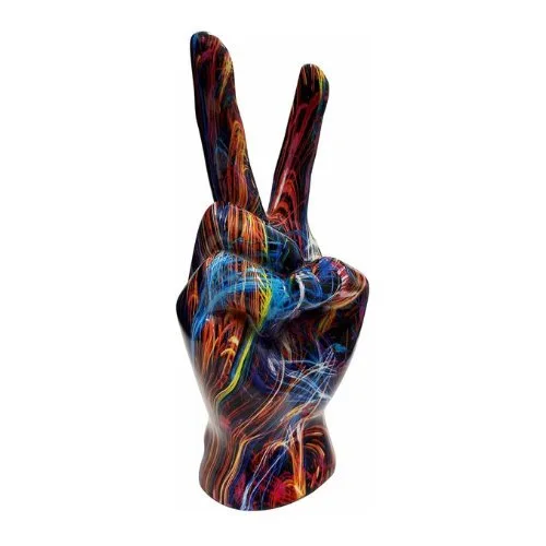 Sculpture, Abstract Peace Hand Sculpture – Colourful Graffiti Style Resin Art Figurine - 21.5 cm - Resin
