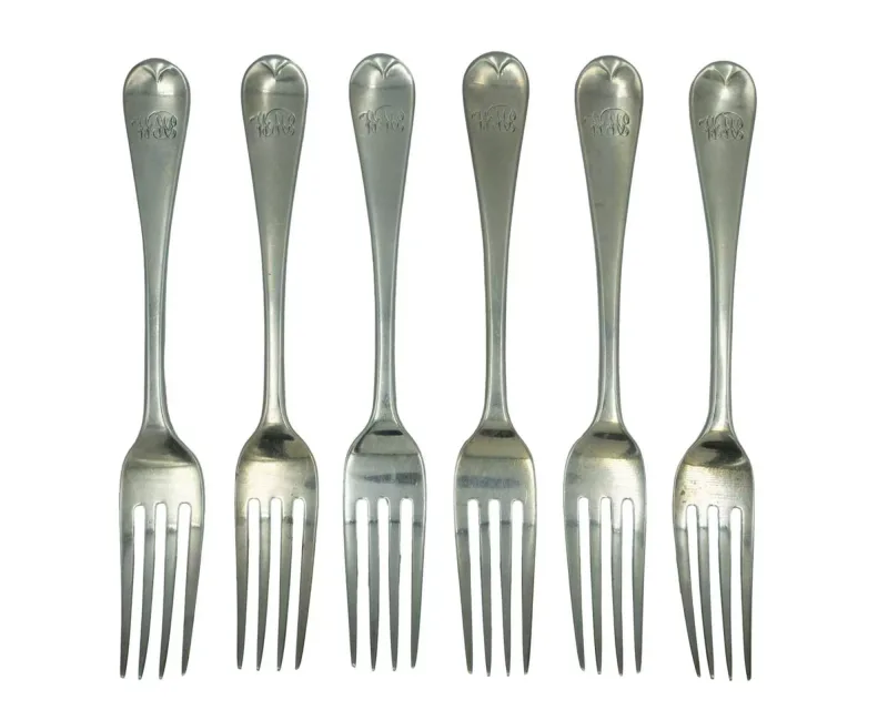 A set of six Victorian silver Hanoverian pattern table forks by Samuel Hayne & Dudley Cater