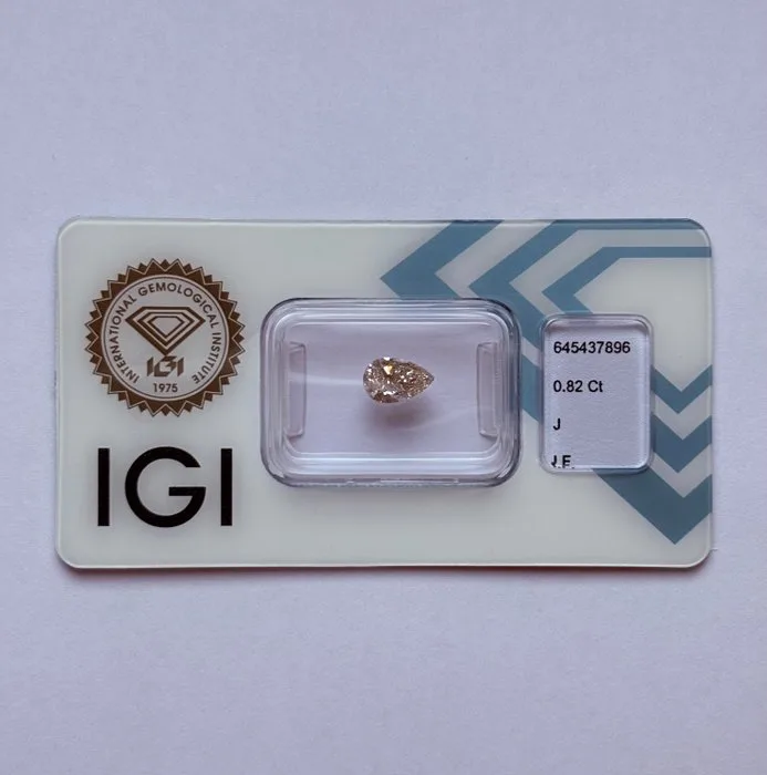 1 pcs Diamond (Natural) - 0.82 ct - Pear - J - IF - International Gemological Institute (IGI)