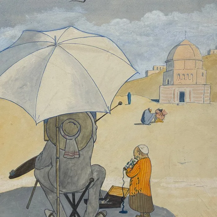 Rudolf Pick (1865–1915) - Autoportrait peintre scene orientaliste - Désert (vendu