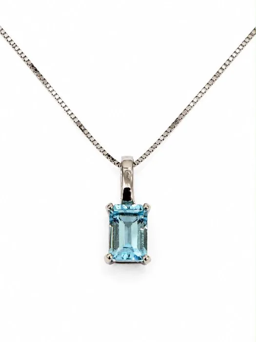 Necklace with pendant - 18 kt. White gold - 0.80ct. tw. Aquamarine - Made in Italy