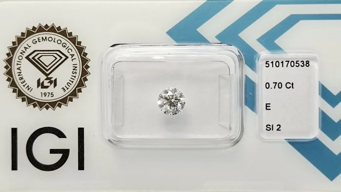 1 pcs Diamond (Natural) - 0.70 ct - Round - E - SI2 - International Gemological Institute (IGI)