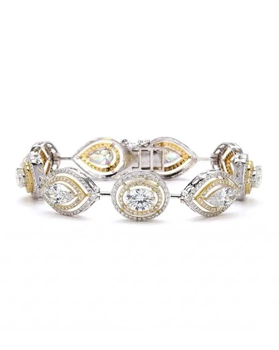 Tennis bracelet - 14 kt. White gold, Yellow gold - 8.28ct. tw. Diamond (Natural) - Diamond - Solitaire Bridal Bracelet