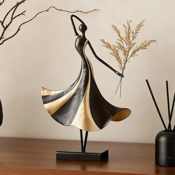 Sculpture, Art Deco Ballerina — Black and Gold Iron Dancer - 26.5 cm - Iron