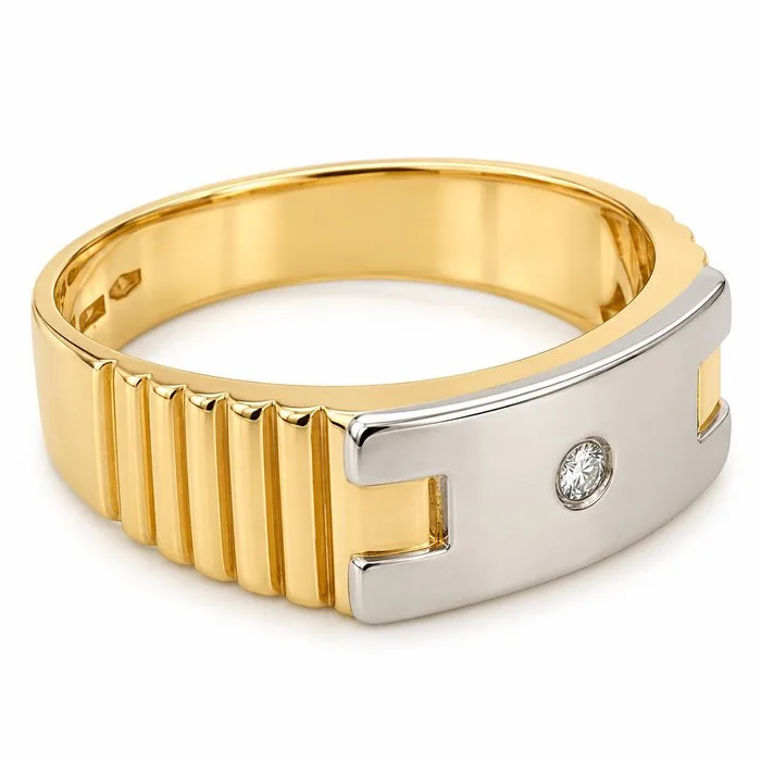 UnoAErre - Ring - 18 kt. Yellow gold, White gold - 0.04ct. tw. Diamond (Natural) - Made in Italy - Handmade