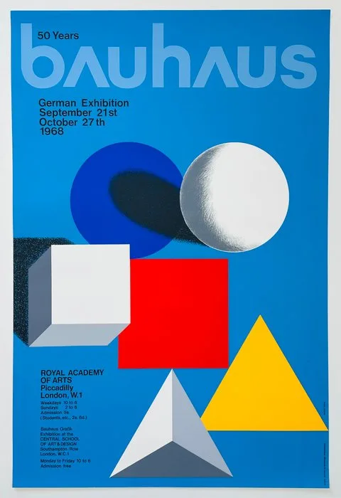 Herbert Bayer - 50 Years Bauhaus, Screen-printed Exhibition Poster, 1968 - 1960s