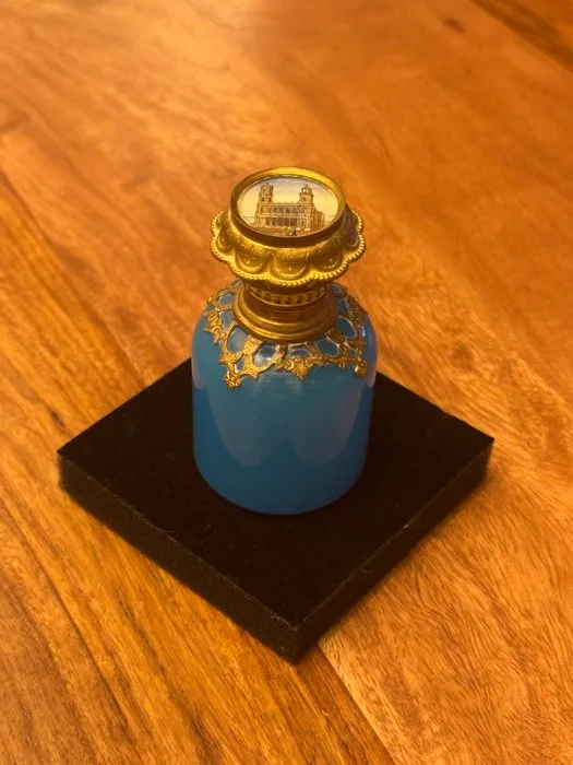 Perfume bottle - Opalino glass,metal, mother of pearl - Scent bottle Victorianera