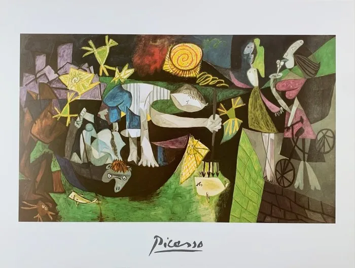 Pablo Picasso - Night Fishing at Antibes, 1939 - Iconic Cubistic Artprint - 80 x 60 cm - 1930s