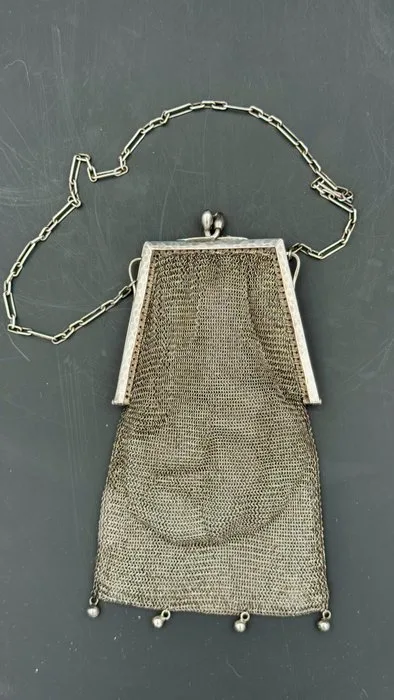 Art Deco Alms dish -.835 silver - 1910-1920 - Silver mesh and chain