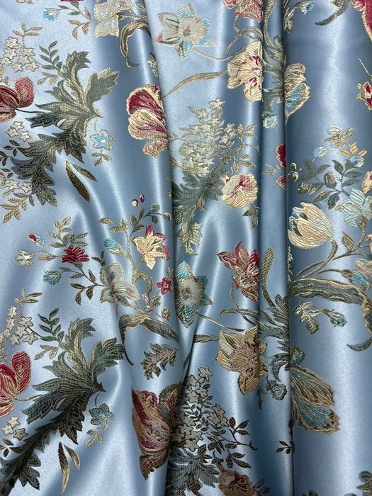San Leucio damask fabric in cornflower powder blue - silk blend - Textile - 400 cm - 140 cm