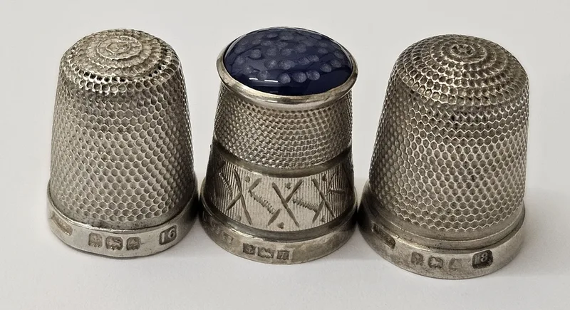 2 Vintage Silver Thimbles, 1 later with glass domed top (3)