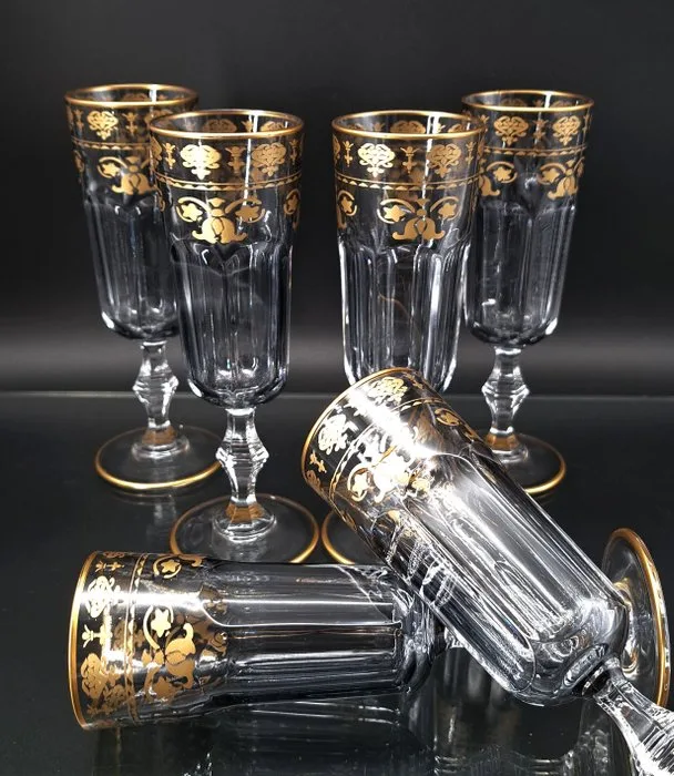Artemisia - Champagne flute (6) - Lilium - Crystal, Gold zecchino